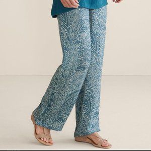 Soft Surroundings NWOT Pull-On Wide Leg Gauze Pants LARGE Blue White Pockets